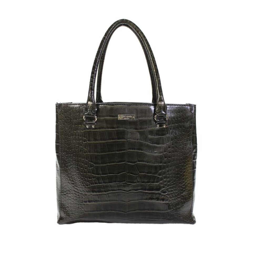 Kate Spade New York Womens Croc Embossed Multi-Compartment Tote Bag Olive